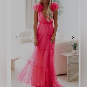 Elegant Pink Gown with Ruffle Details